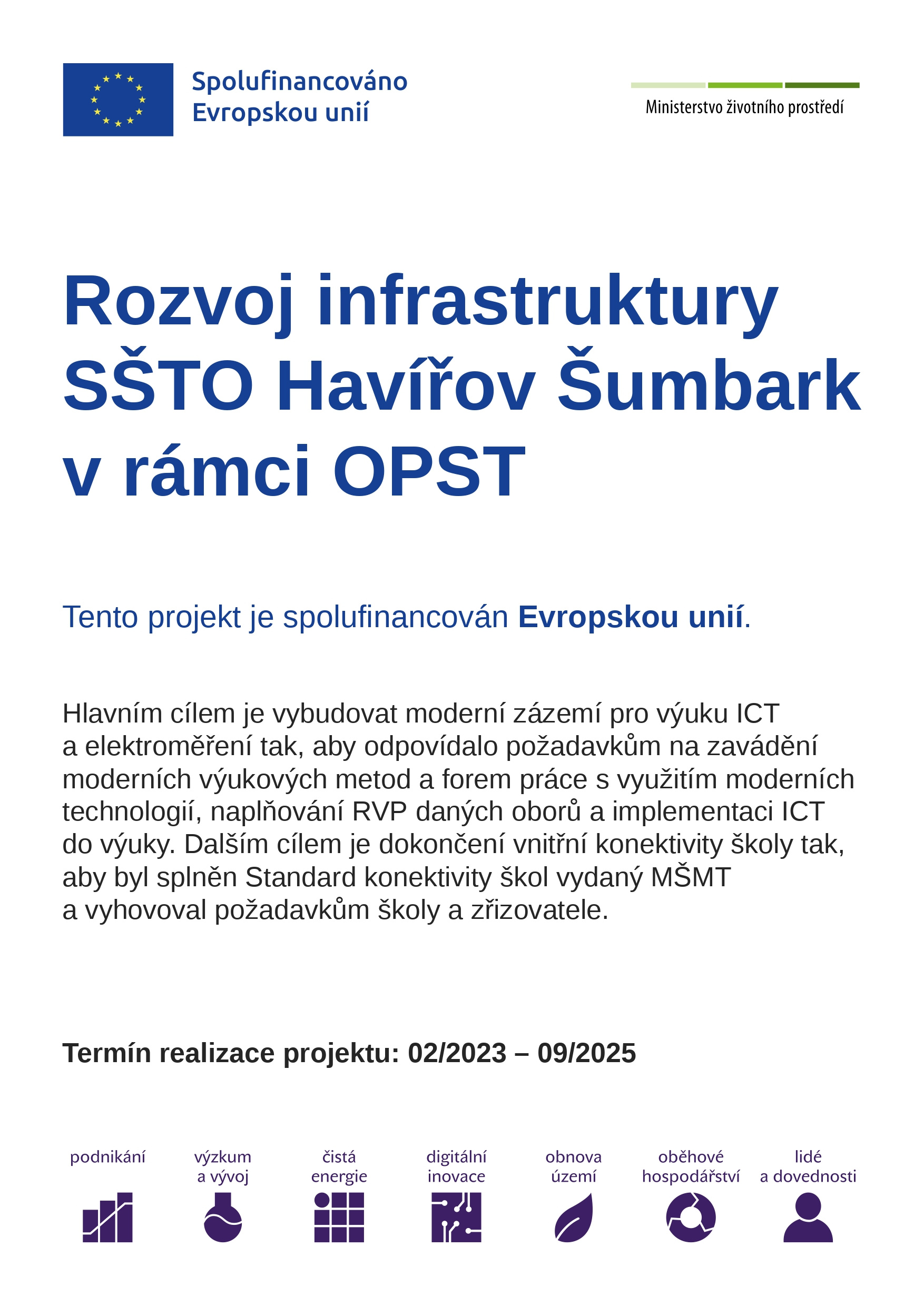 Plakát projektu Rozvoj infrastruktury SŠTO Havířov Šumbark v rámci OPST